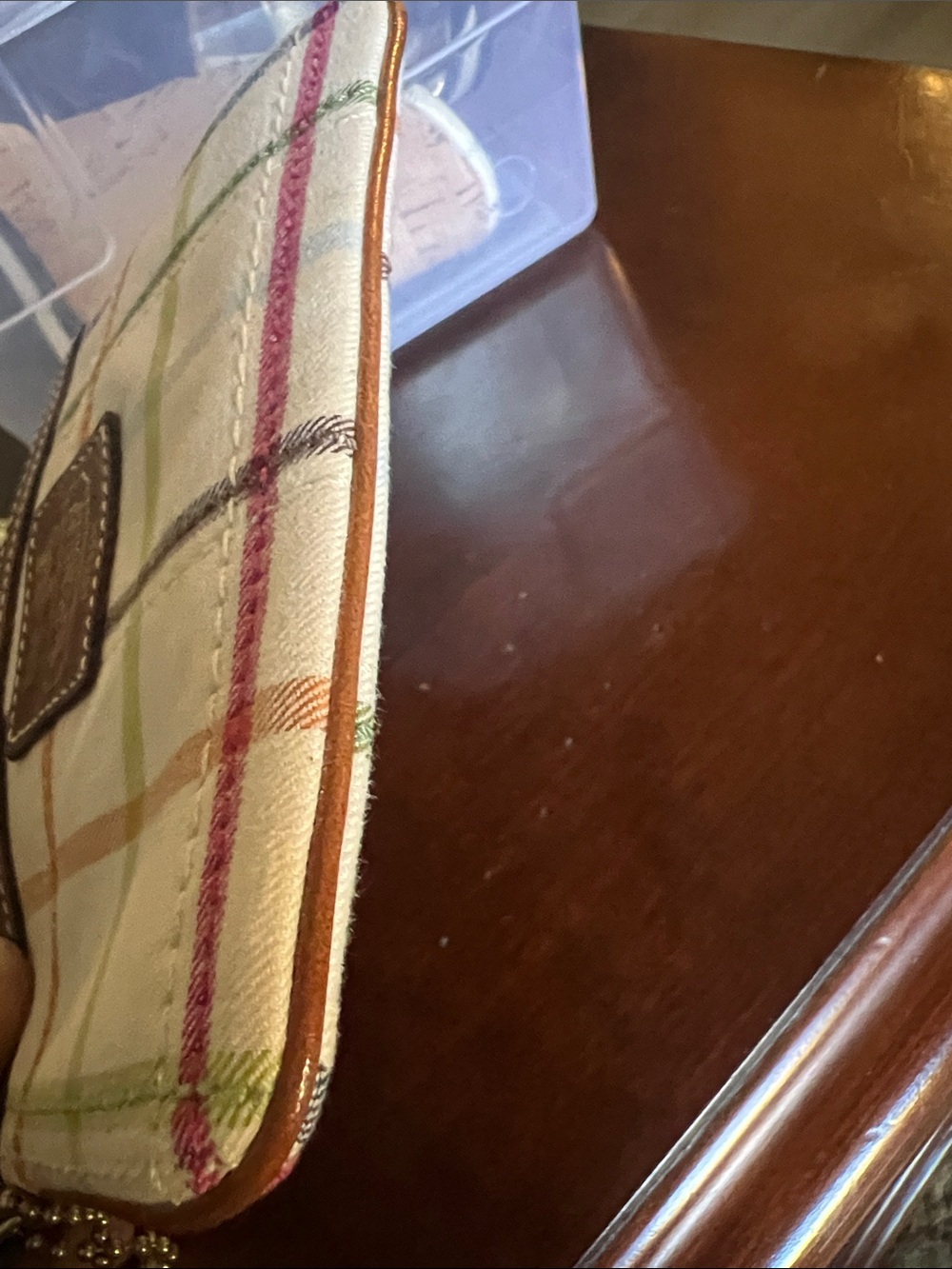 Coach Multicolor Plaid Canvas Wristlet with Leather Trim - Picture 4 of 6